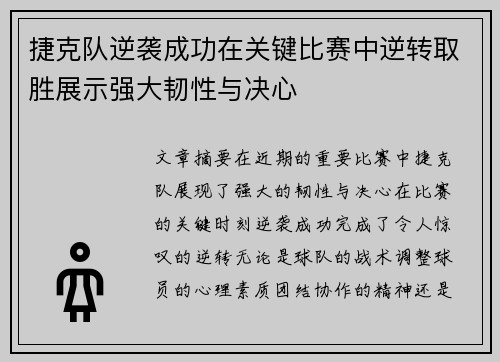 捷克队逆袭成功在关键比赛中逆转取胜展示强大韧性与决心
